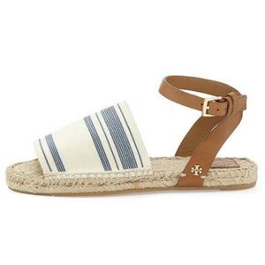 Tory Burch Awning Ivory Blue Espadrille Sandals